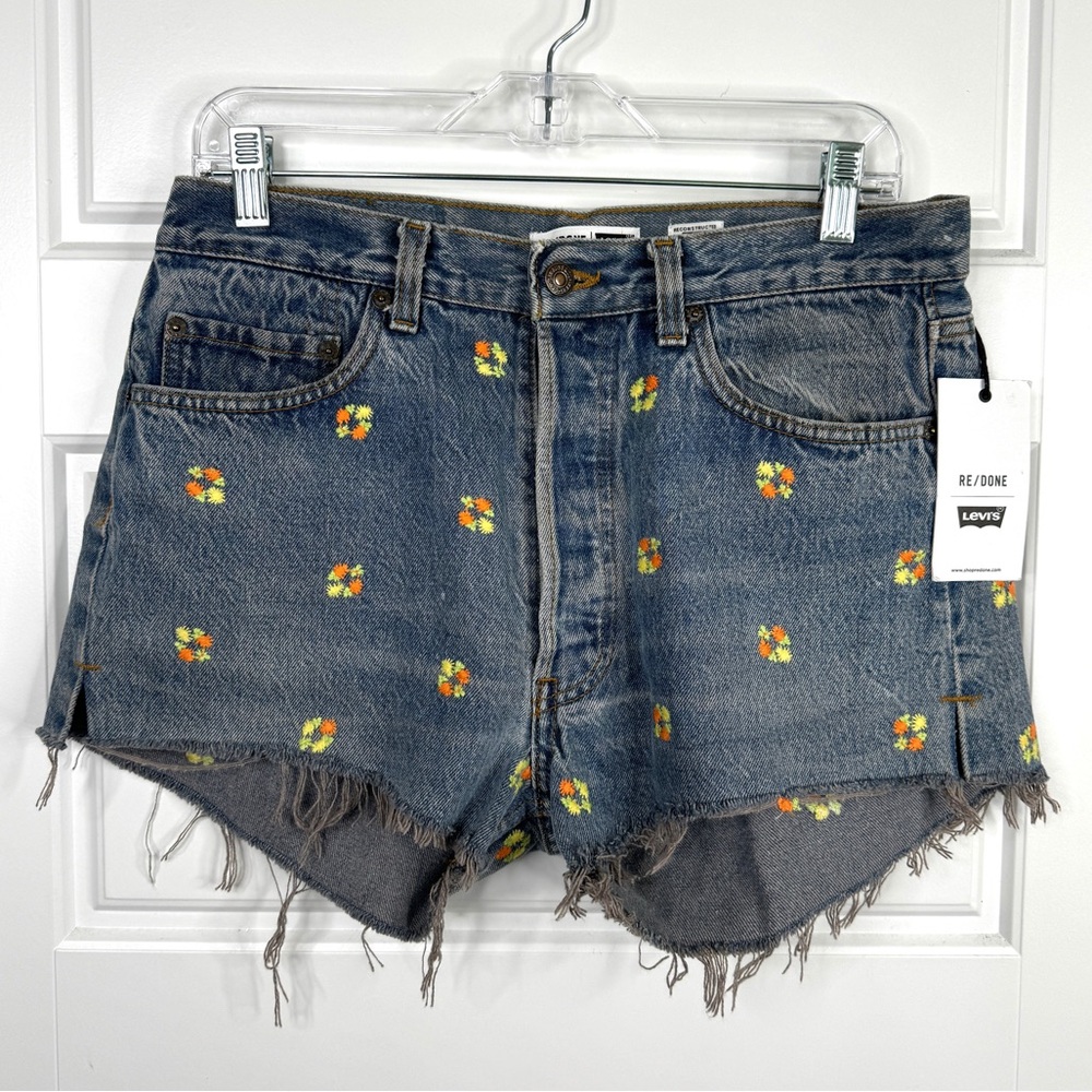 RE/DONE Levi’s The Short NEW Size 28 Floral Indigo Embroidered Jean Shorts